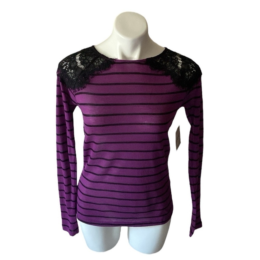 I’m In Love With Derek Purple Striped Long Sleeve Shirt With Black Lace Fall